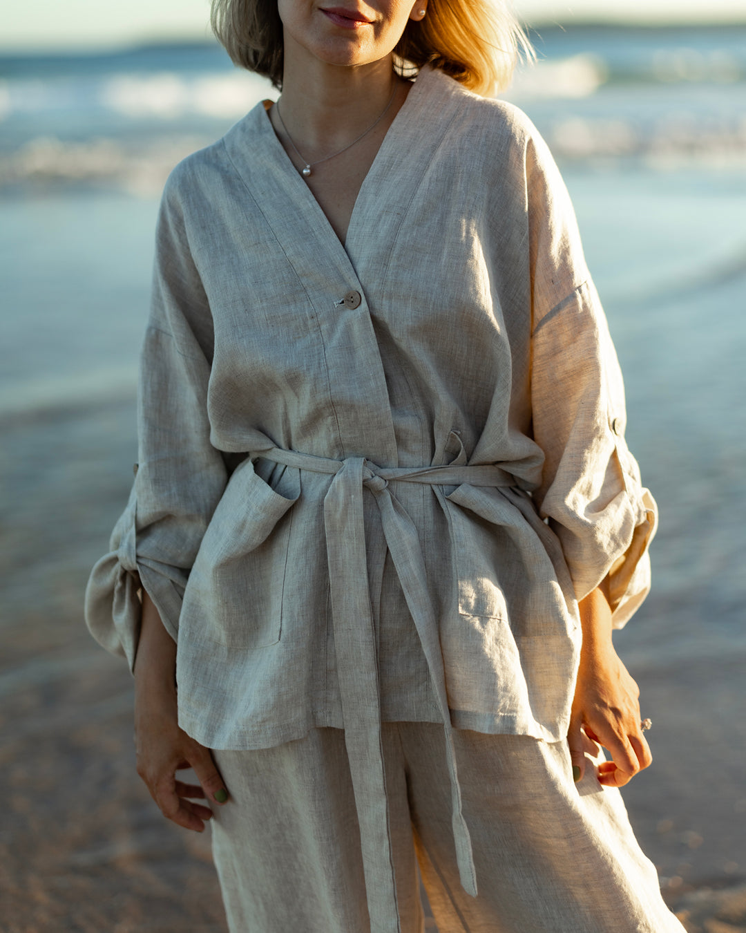 Linen Long Two-Piece Set - Natural