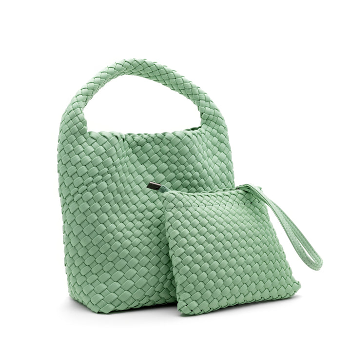 Woven Mini Tote Bag with Matching Purse - Mint