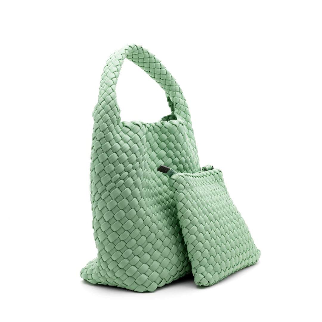 Woven Mini Tote Bag with Matching Purse - Mint