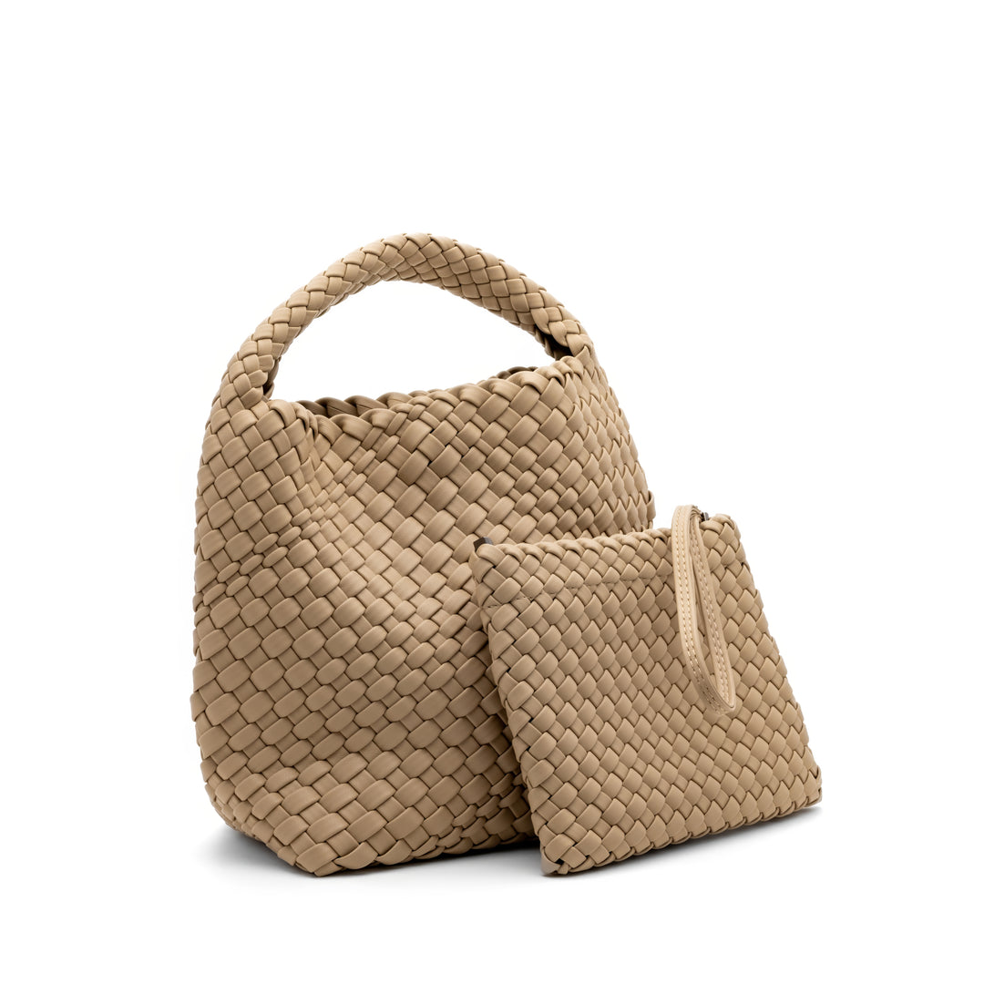 Woven Mini Tote Bag with Matching Purse - Nude