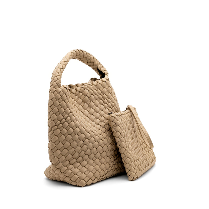 Woven Mini Tote Bag with Matching Purse - Nude