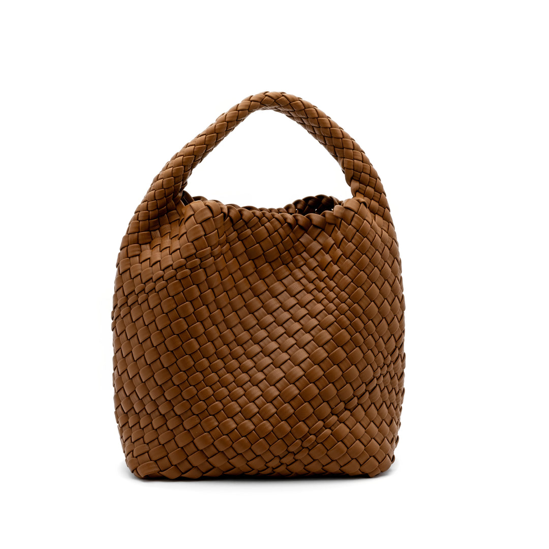 Woven Mini Tote Bag with Matching Purse - Brown