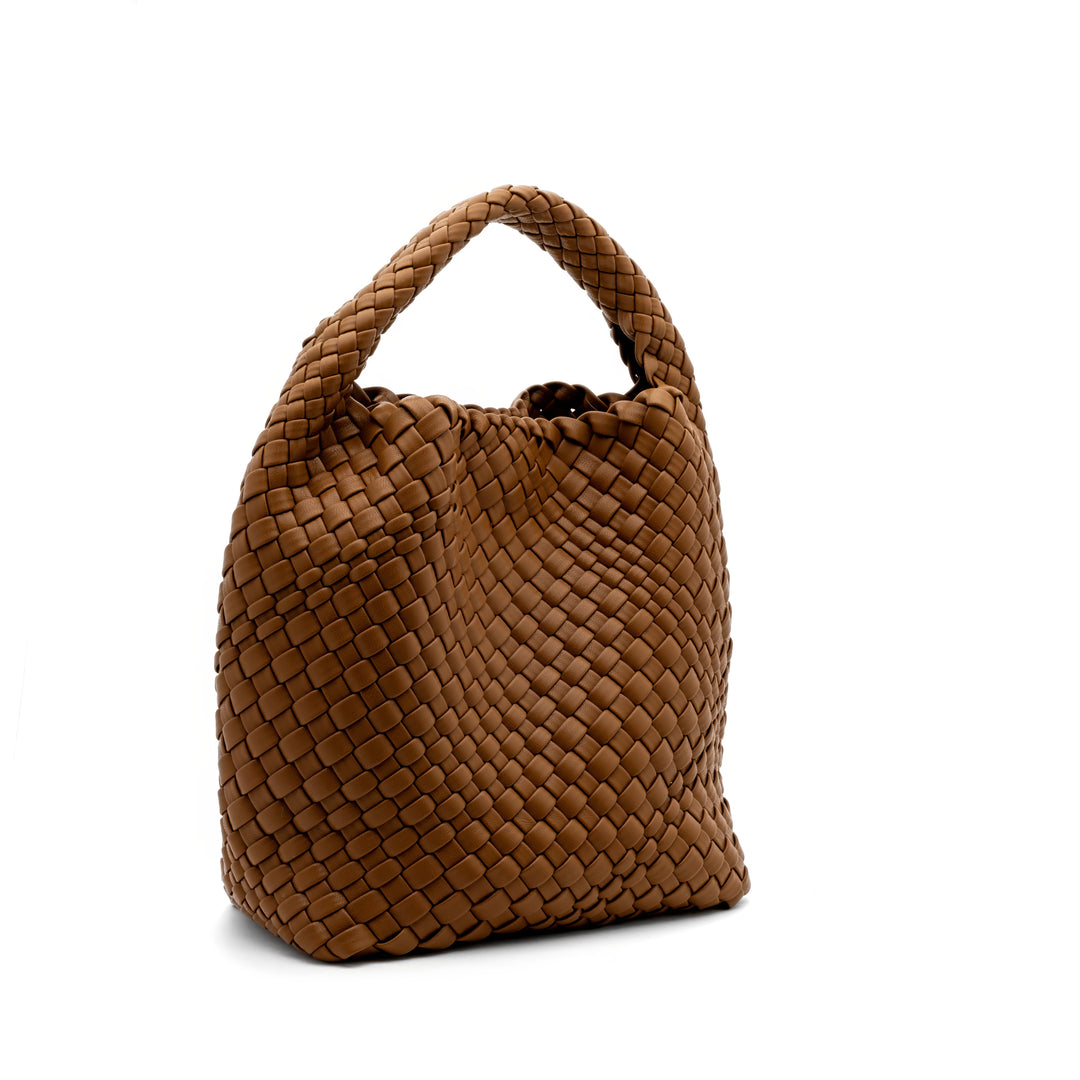 Woven Mini Tote Bag with Matching Purse - Brown