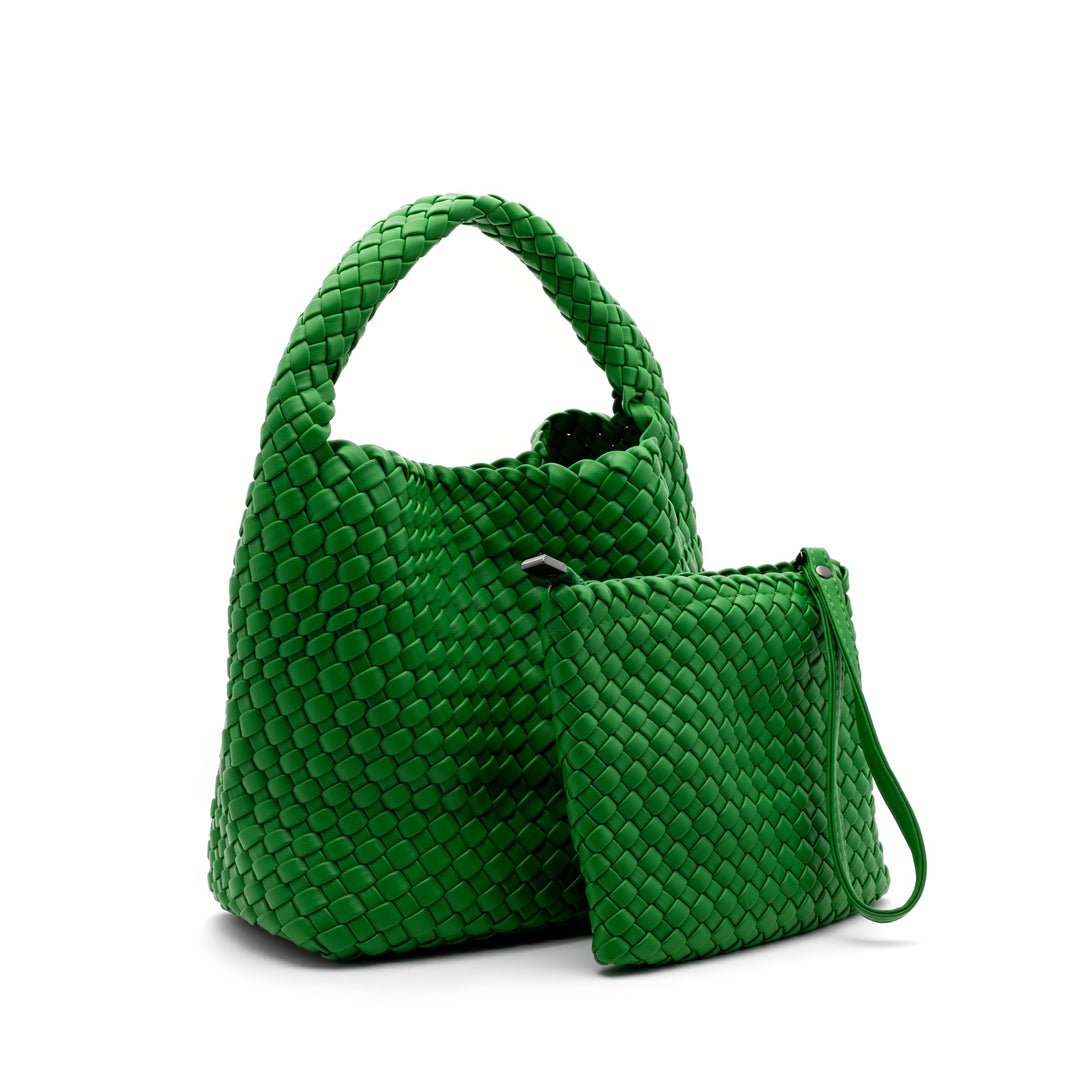 Woven Mini Tote Bag with Matching Purse - Green