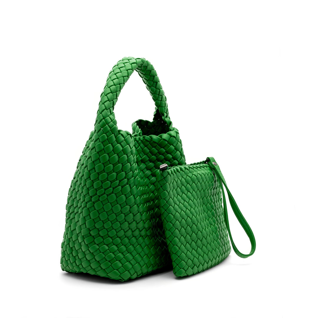 Woven Mini Tote Bag with Matching Purse - Green