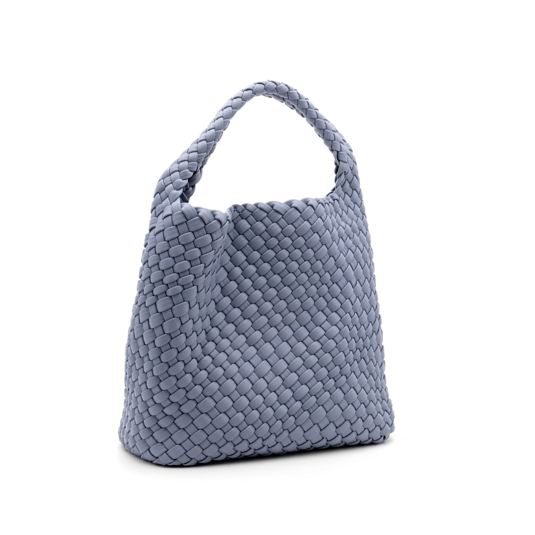 Woven Mini Tote Bag with Matching Purse - Dusty Blue