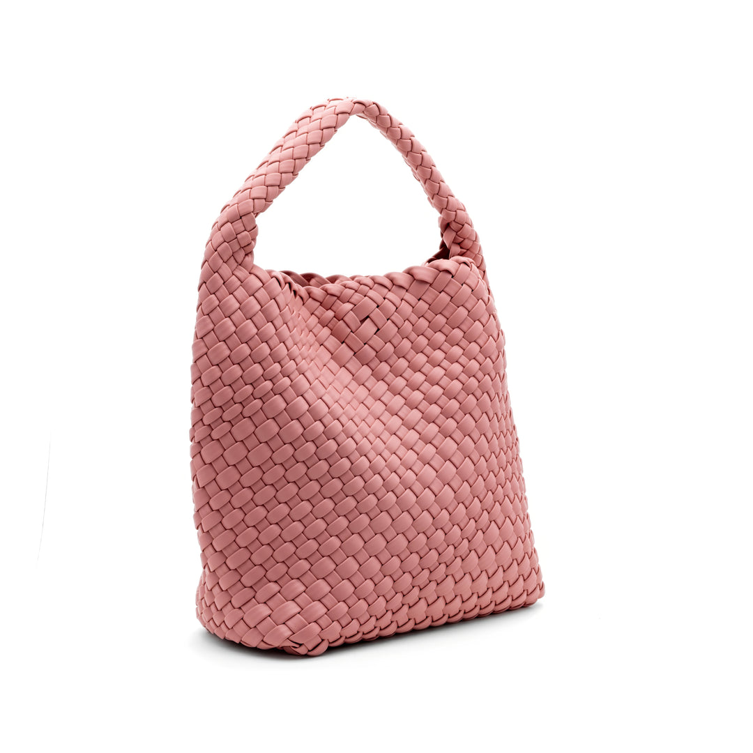 Woven Mini Tote Bag with Matching Purse - Pink