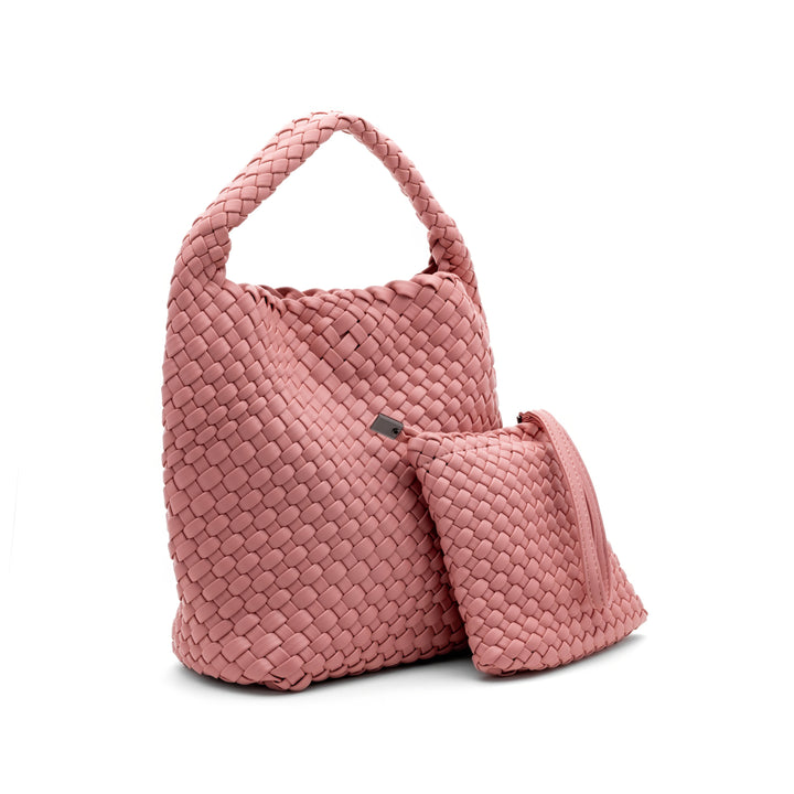 Woven Mini Tote Bag with Matching Purse - Pink