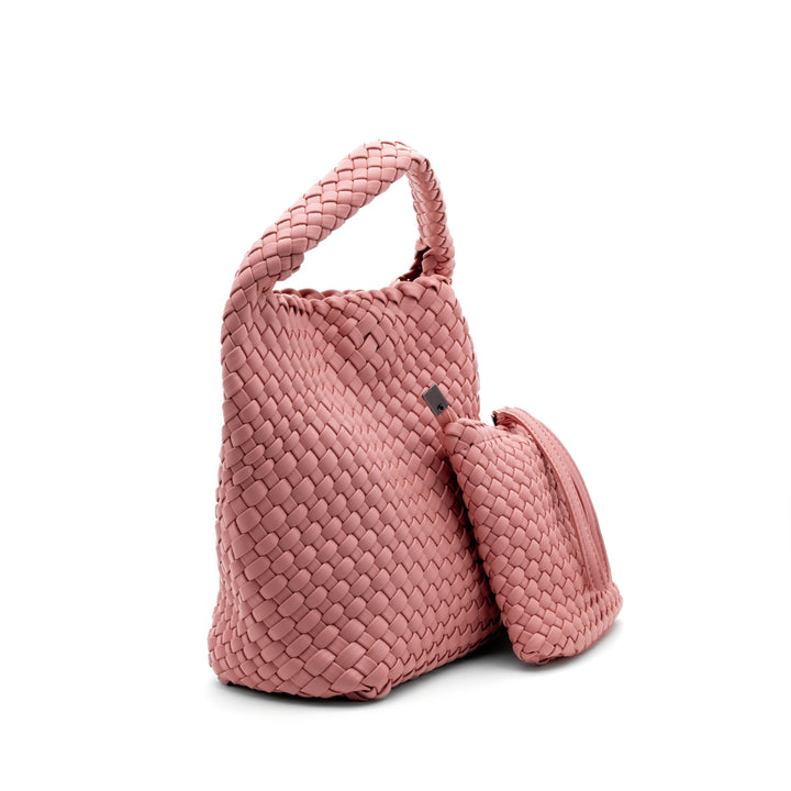 Woven Mini Tote Bag with Matching Purse - Pink