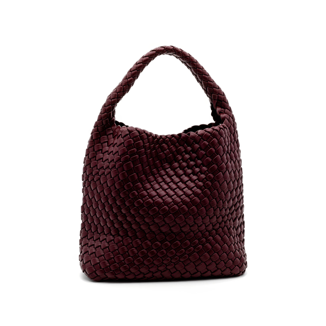 Woven Mini Tote Bag with Matching Purse - Burgundy