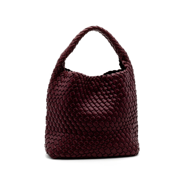 Woven Mini Tote Bag with Matching Purse - Burgundy