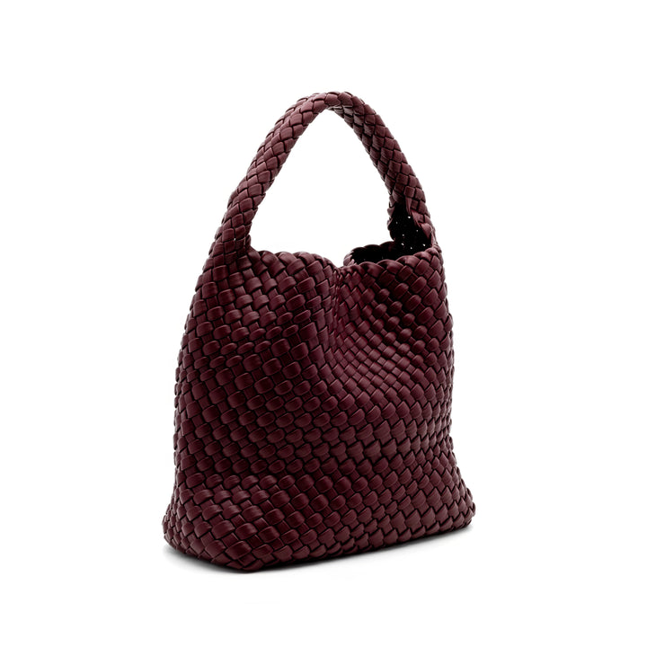 Woven Mini Tote Bag with Matching Purse - Burgundy