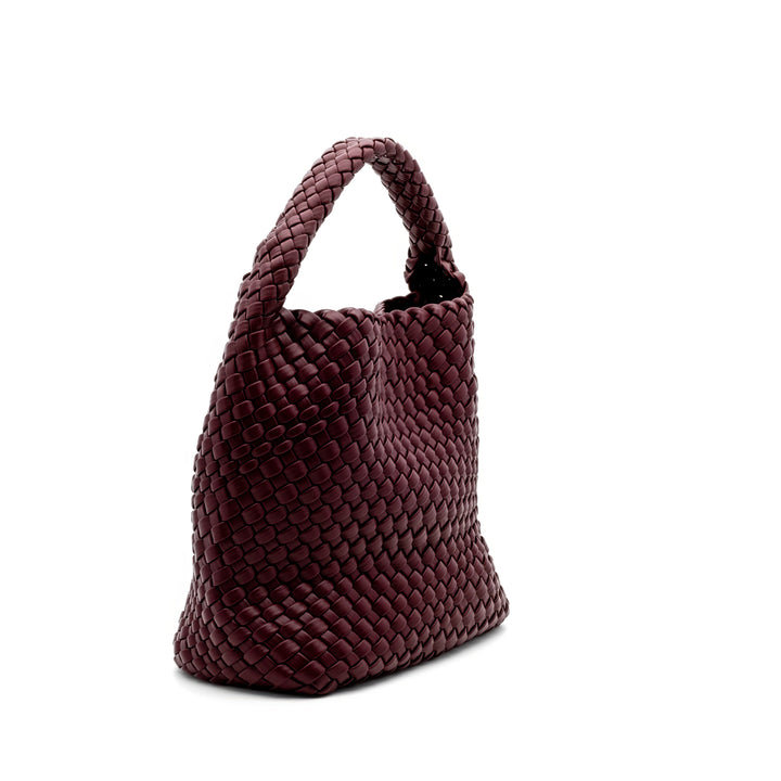 Woven Mini Tote Bag with Matching Purse - Burgundy