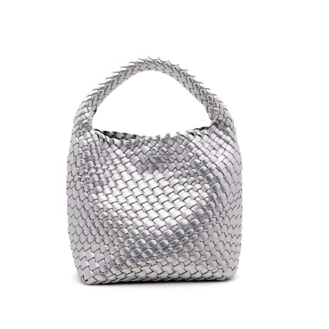 Woven Mini Tote Bag with Matching Purse - Silver