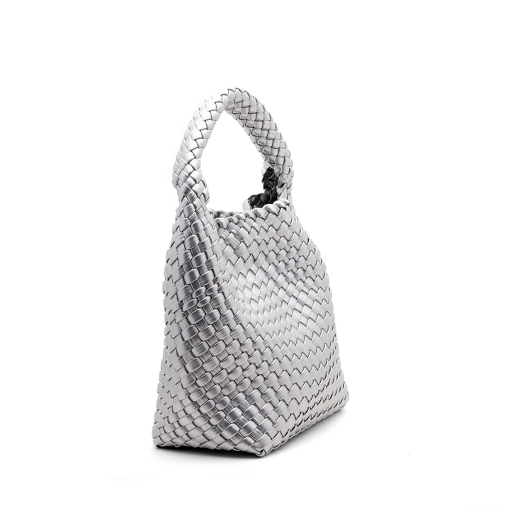 Woven Mini Tote Bag with Matching Purse - Silver