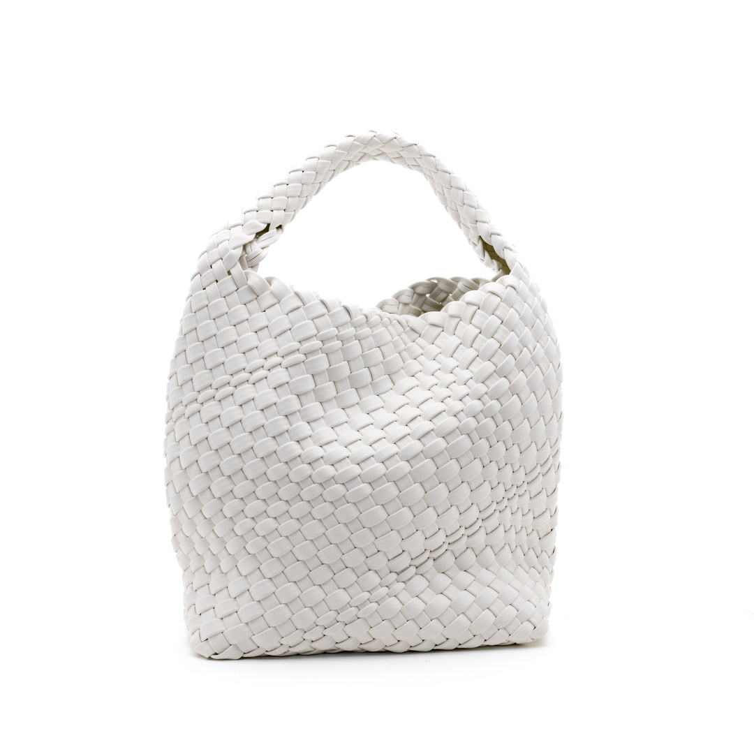 Woven Mini Tote Bag with Matching Purse - White