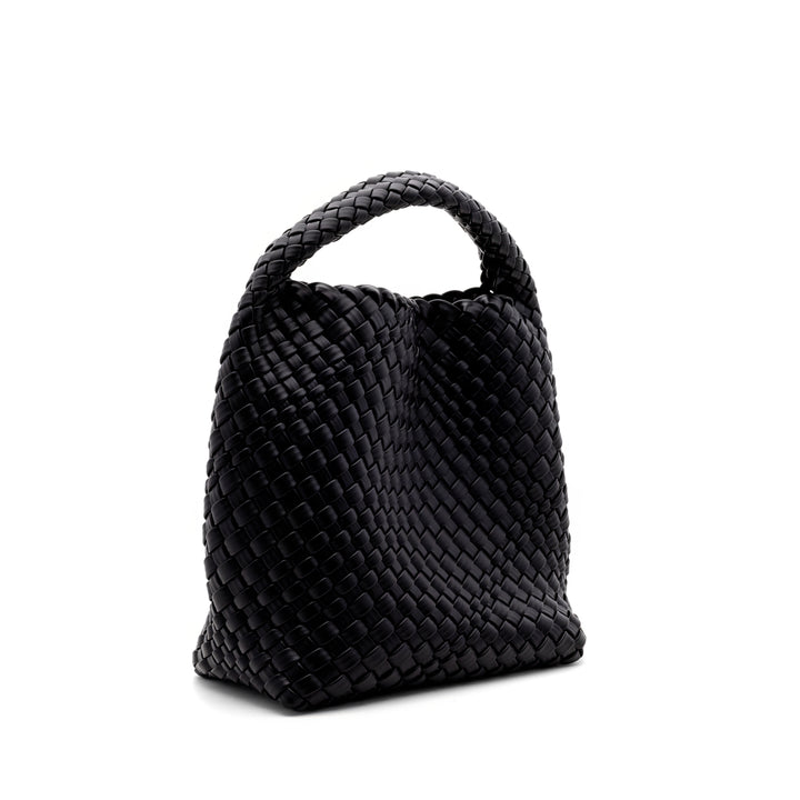 Woven Mini Tote Bag with Matching Purse - Black