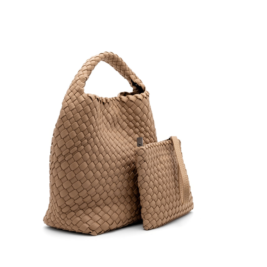 Woven Mini Tote Bag with Matching Purse - Beige