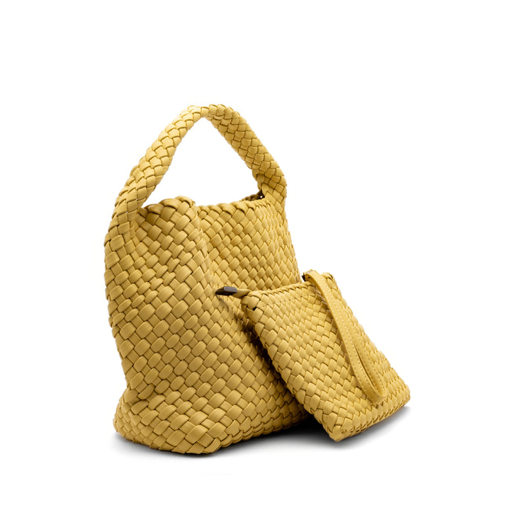 Woven Mini Tote Bag with Matching Purse - Mustard