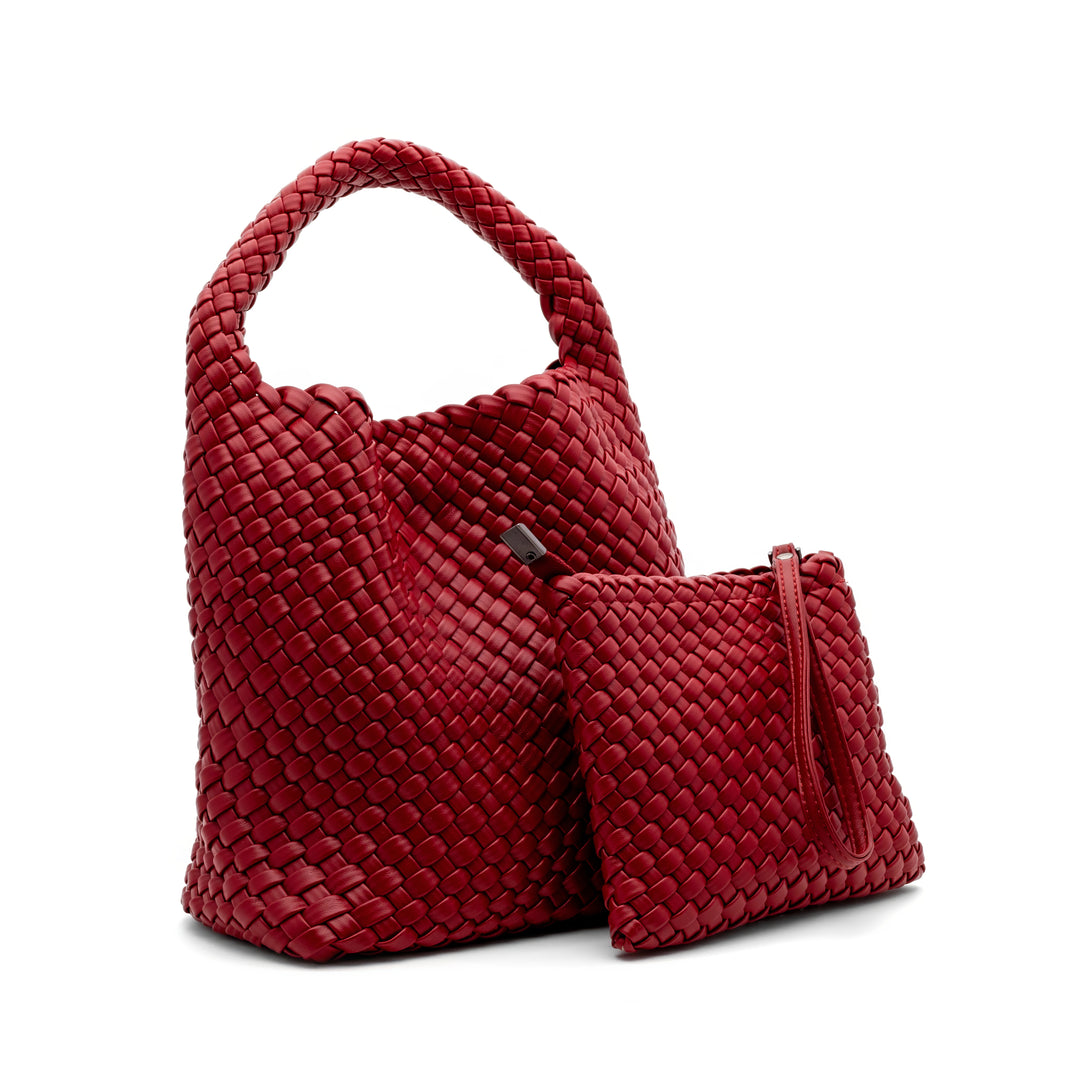 Woven Mini Tote Bag with Matching Purse - Red