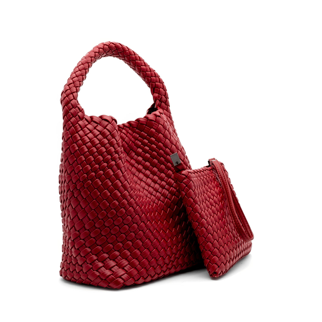 Woven Mini Tote Bag with Matching Purse - Red