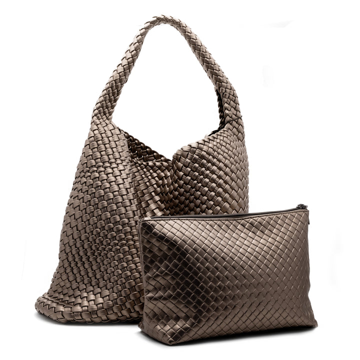 Woven Tote Bag with Matching Purse - Bronze