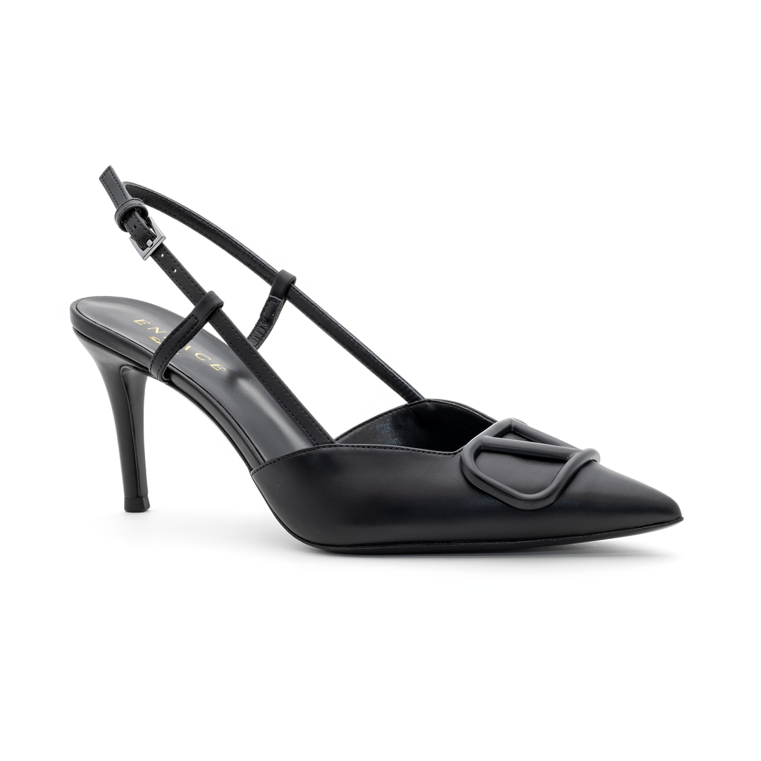 Slingback High Heels with Buckle Detail - Black