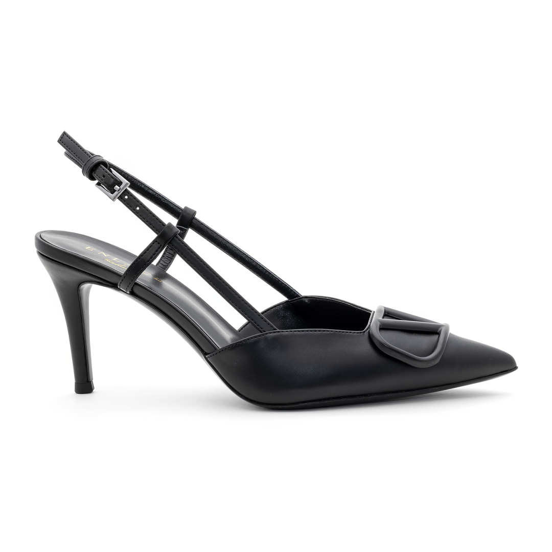 Slingback High Heels with Buckle Detail - Black