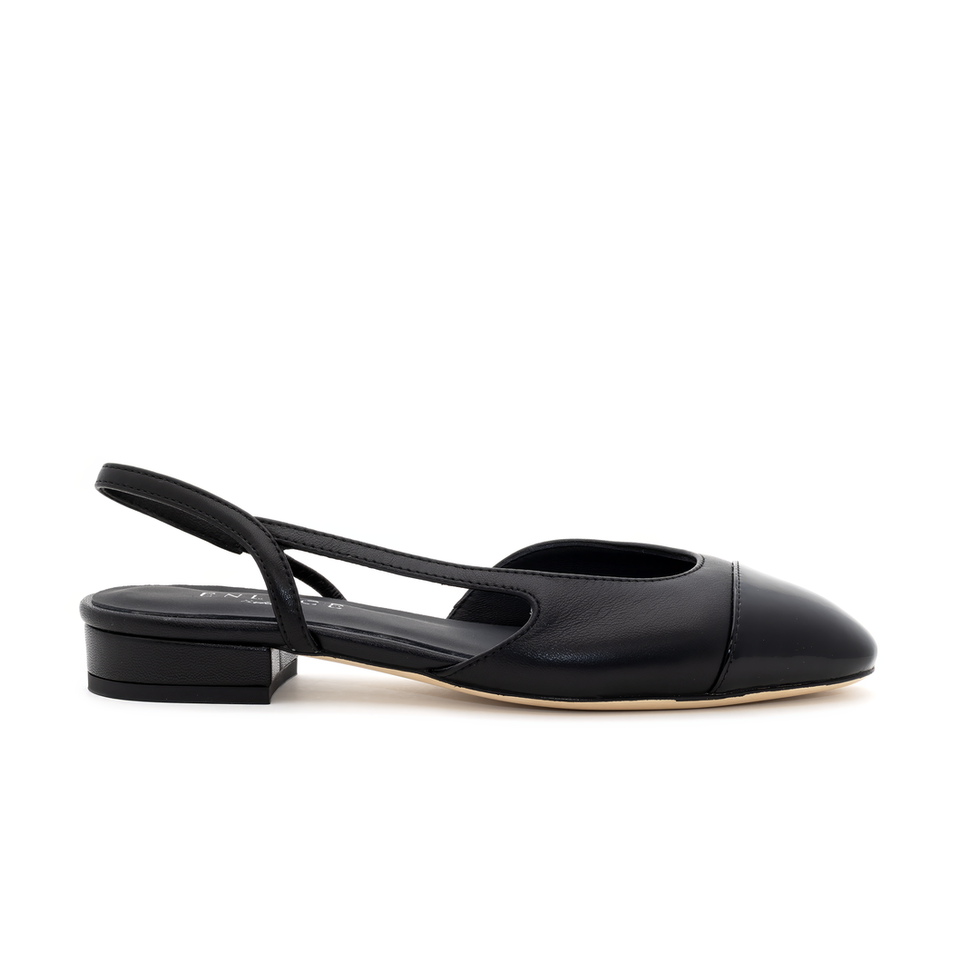 Slingback Cap-Toe Flats - Black