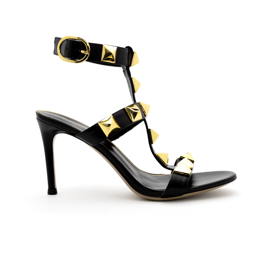 Studded Strappy Pumps - Black & Gold