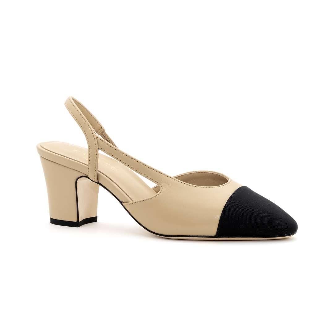 Slingback Mid-Heel Pumps - Beige and Black