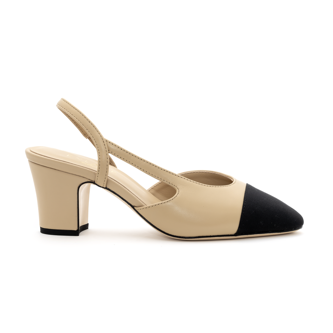 Slingback Mid-Heel Pumps - Beige and Black