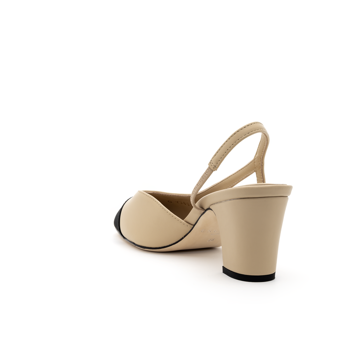 Slingback Mid-Heel Pumps - Beige and Black