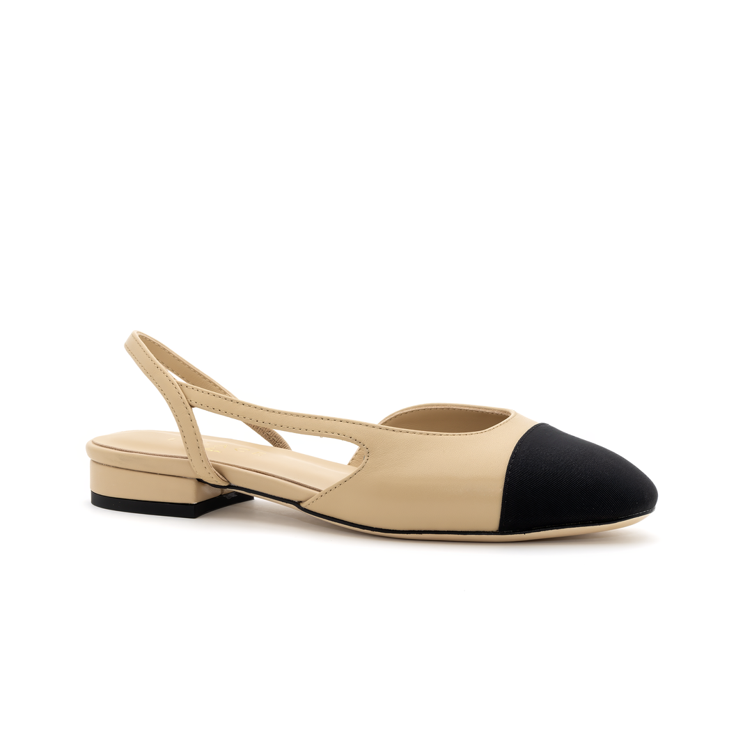 Slingback Cap-Toe Flats - Beige and Black