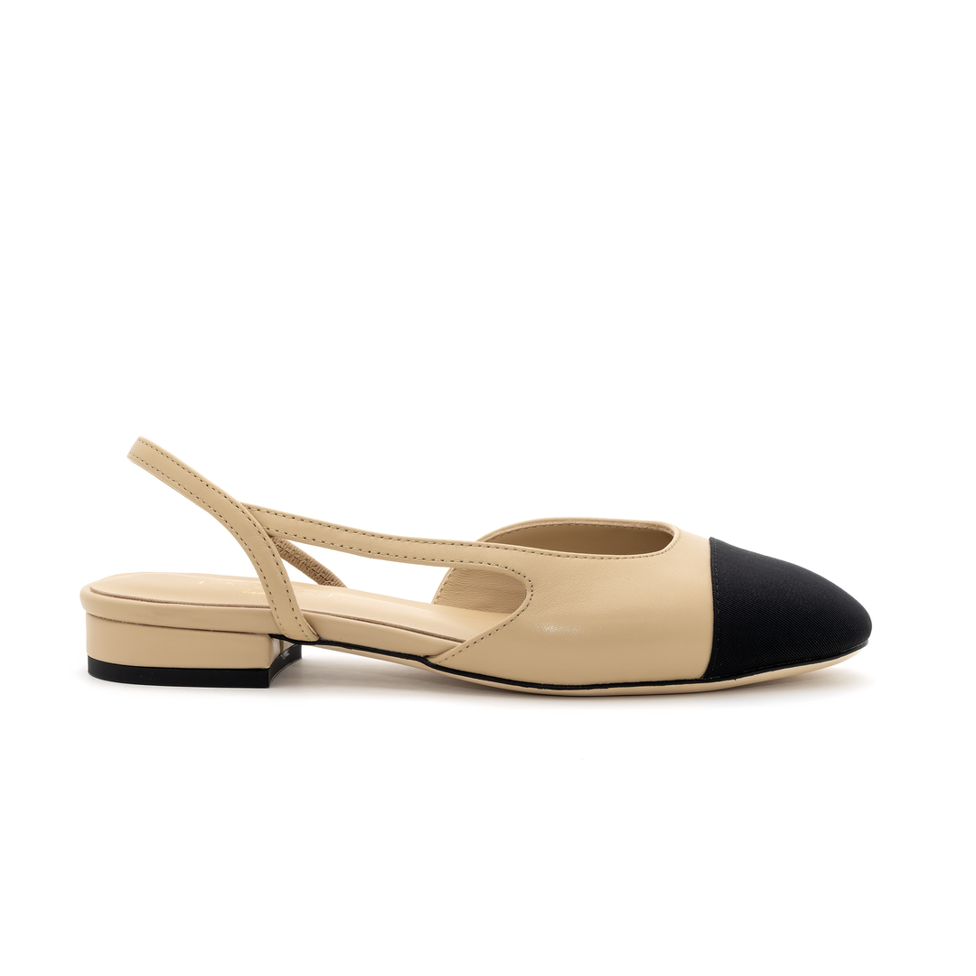 Slingback Cap-Toe Flats - Beige and Black