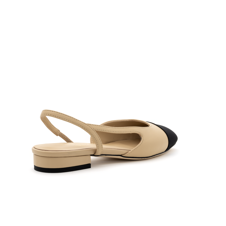 Slingback Cap-Toe Flats - Beige and Black