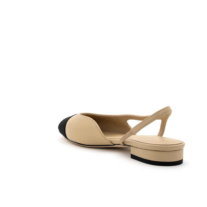 Slingback Cap-Toe Flats - Beige and Black