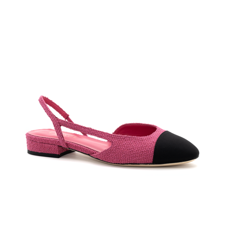 Slingback Cap-Toe Flats - Pink and Black