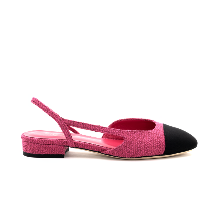 Slingback Cap-Toe Flats - Pink and Black