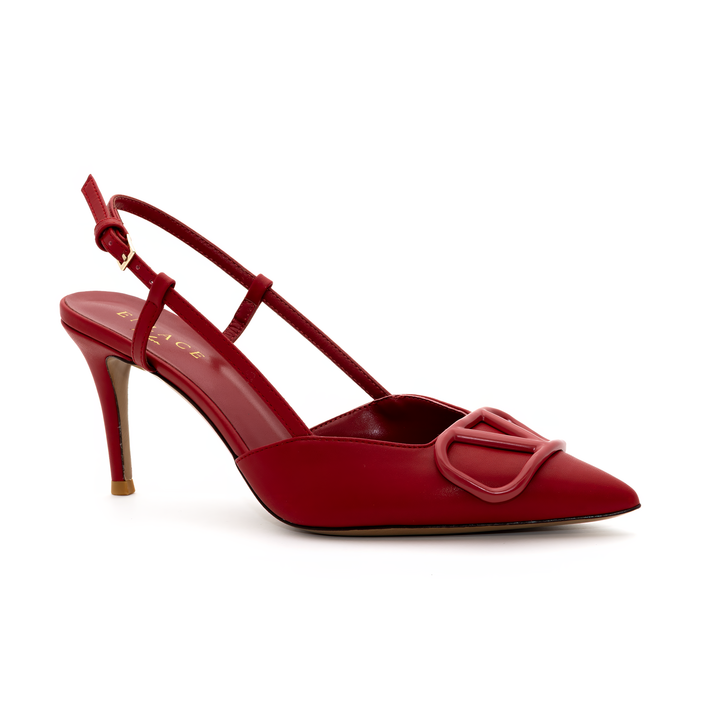 Slingback High Heels with Buckle Detail - Red