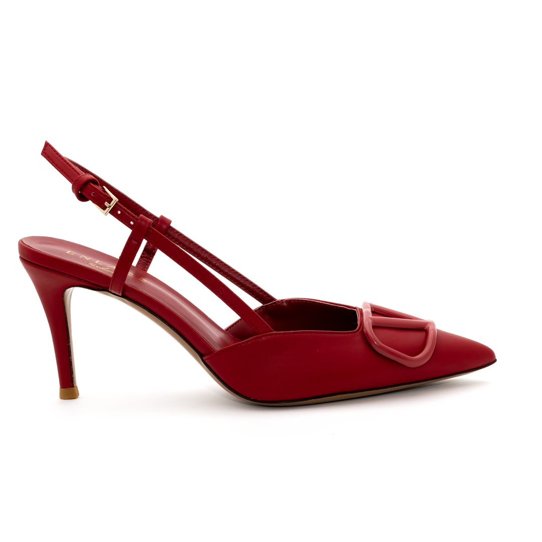 Slingback High Heels with Buckle Detail - Red