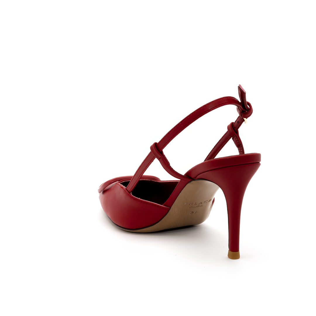 Slingback High Heels with Buckle Detail - Red