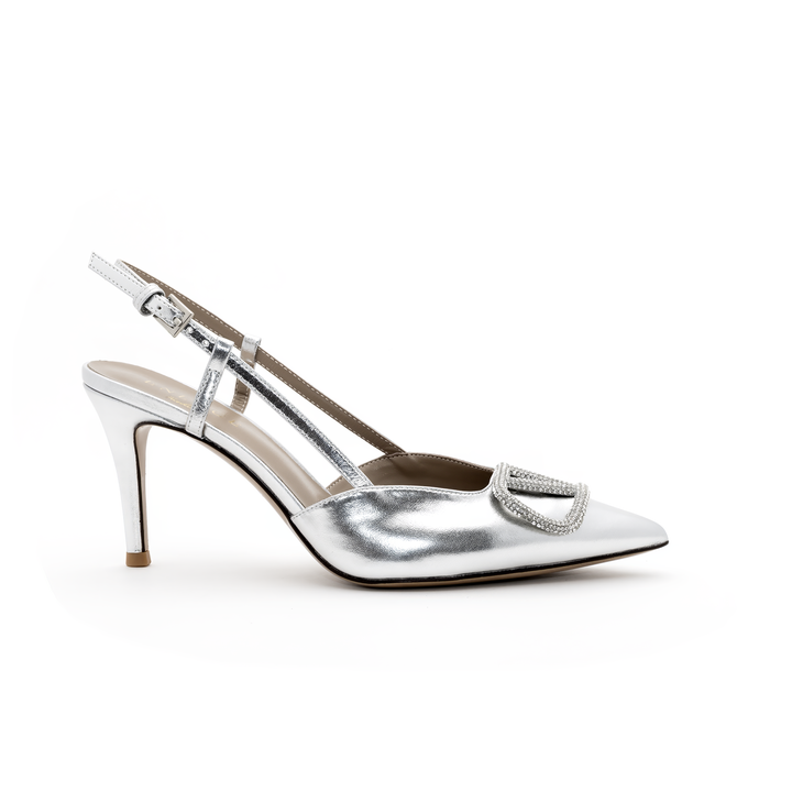 Slingback High Heels with Buckle Detail - Silver