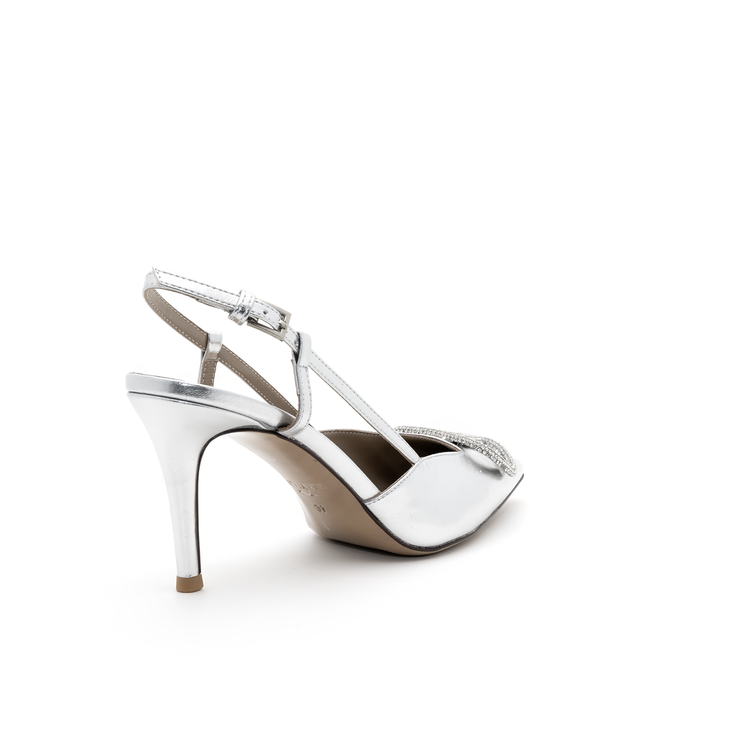 Slingback High Heels with Buckle Detail - Silver