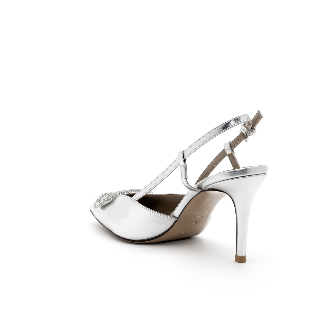 Slingback High Heels with Buckle Detail - Silver