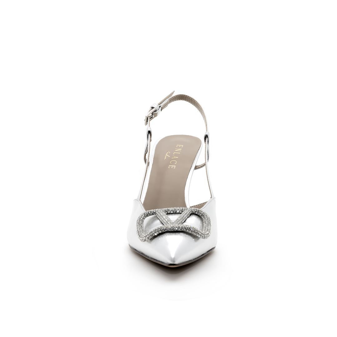 Slingback High Heels with Buckle Detail - Silver