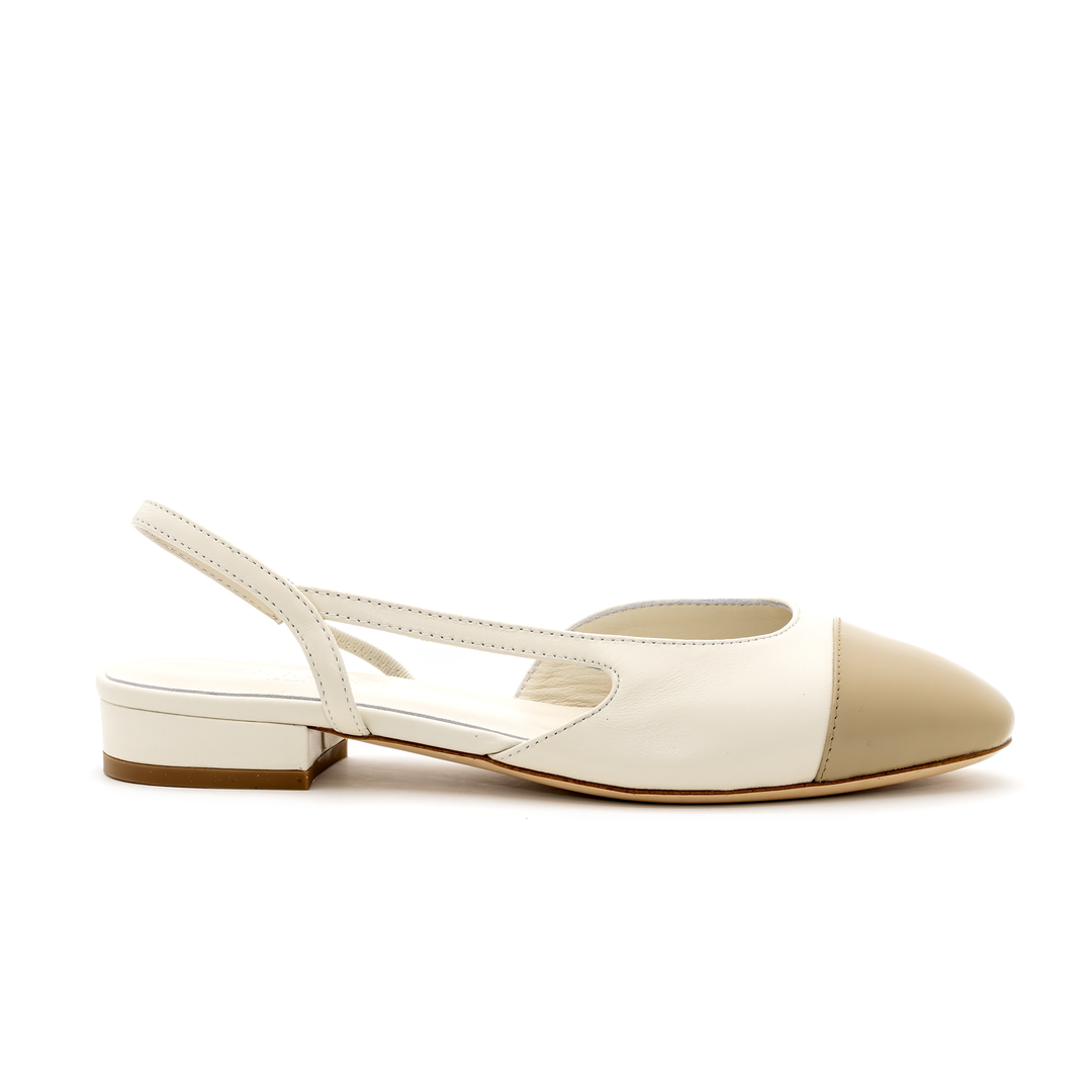 Slingback Cap-Toe Flats - Ivory and Nude