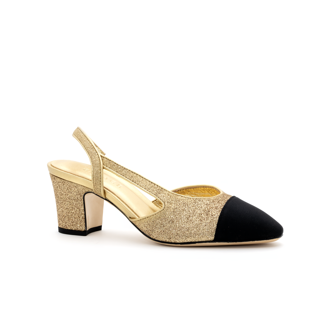 Glitter Slingback Mid-Heel Pumps - Gold