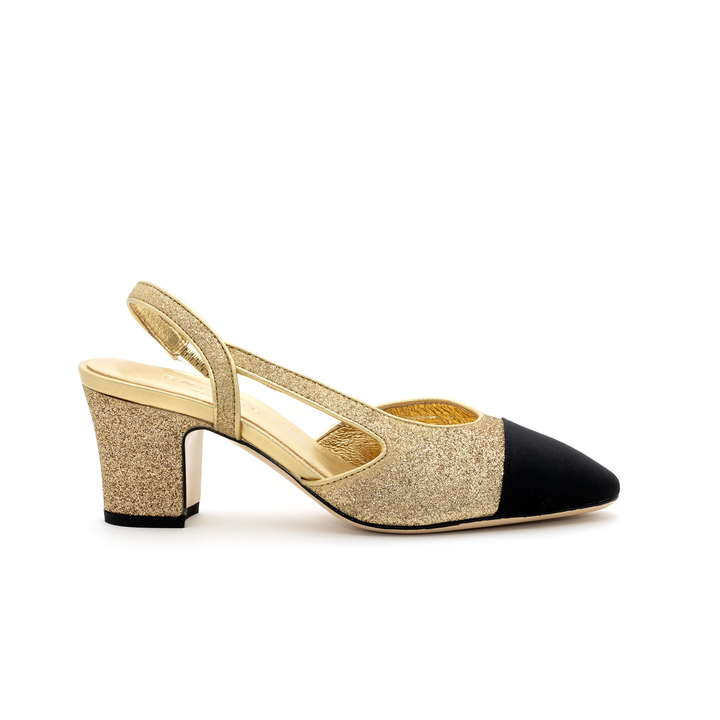 Glitter Slingback Mid-Heel Pumps - Gold