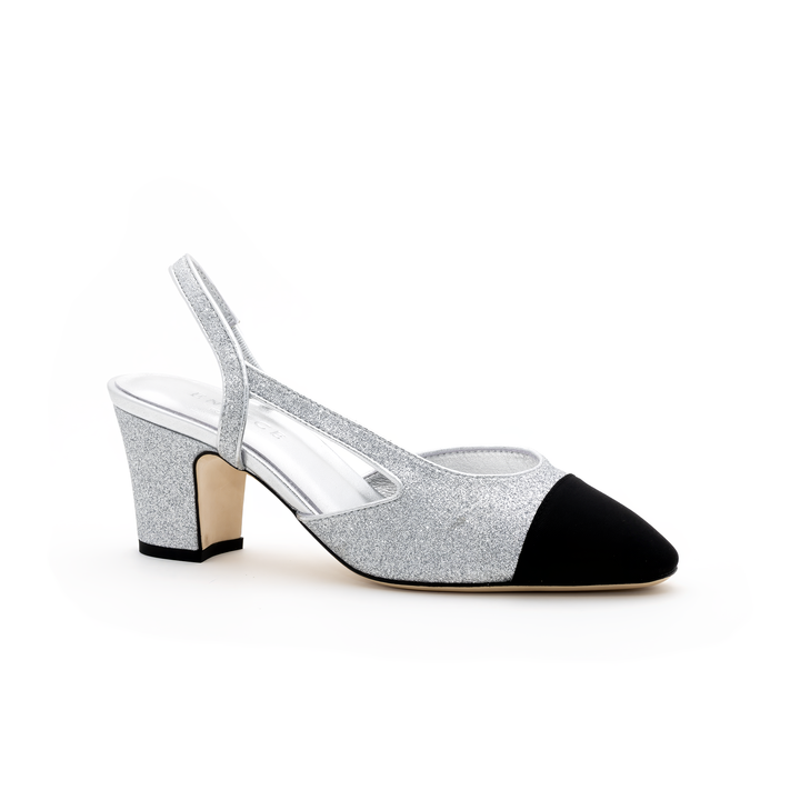 Glitter Slingback Mid-Heel Pumps - Silver